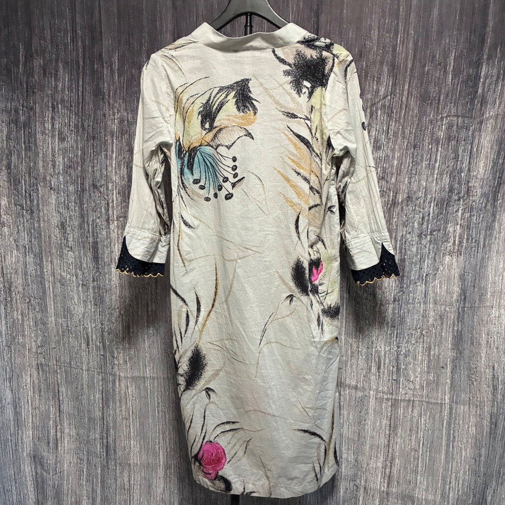 RL Pret Abstract Floral Tunic Blouse 3/4 Sleeve V-neck Light Weight Women Sz 10 - Picture 2 of 8